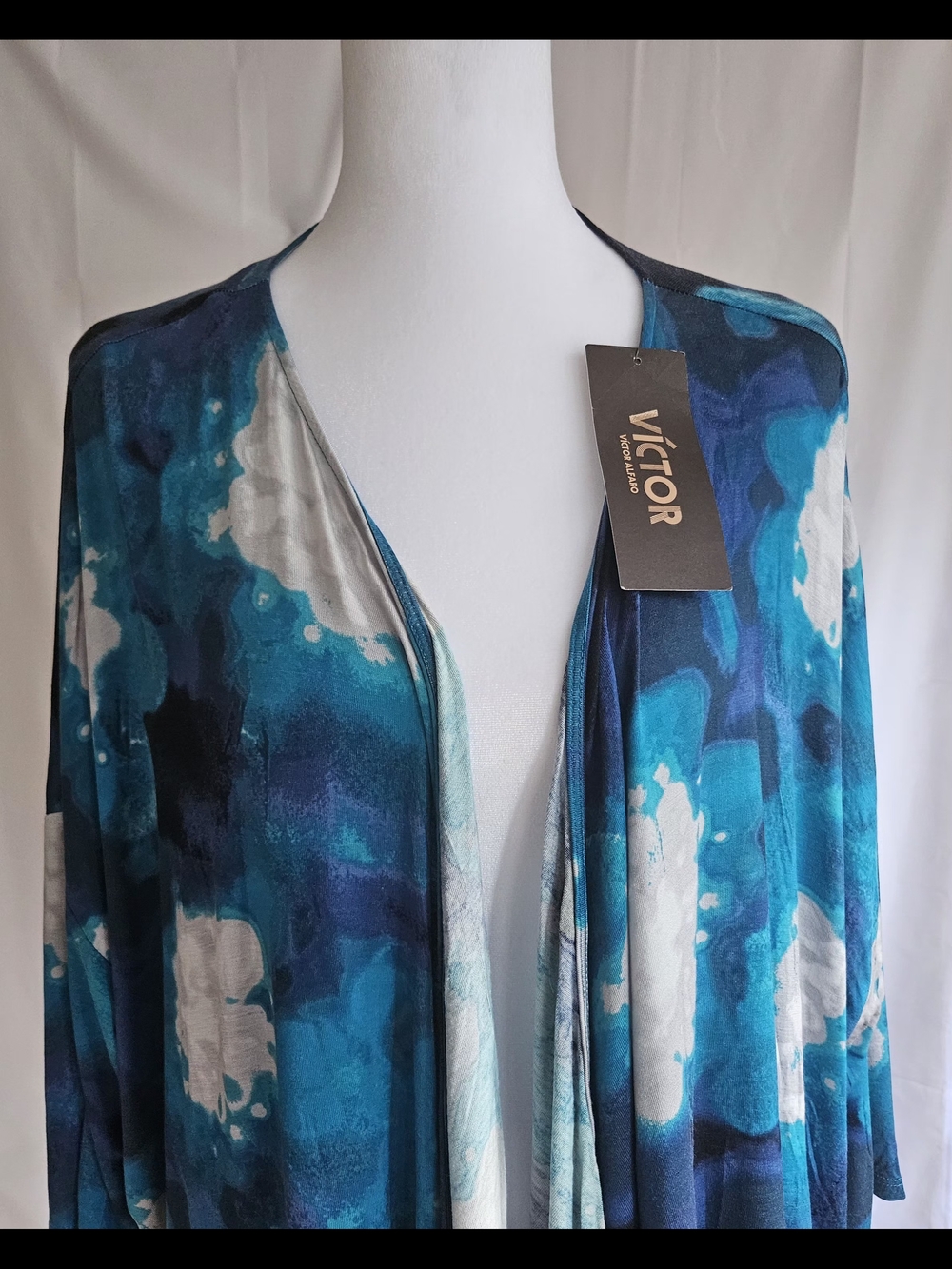 Victor Alfaro NWT Blue Watercolor Kimono Cardigan L - Picture 3 of 13